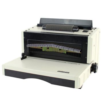 The Tamerica Optimus-46HD 4:1 Pitch Coil Binding Machine, featuring a durable design with an exposed coil punch system and an extended metal base for efficient binding tasks.