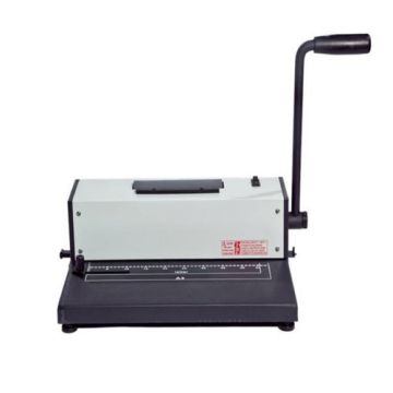 The Tamerica TPC-4600 4:1 Coil Punch & Bind Machine with a manual handle for binding and punching documents.