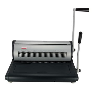 The Tamerica TW3100 3:1 Pitch Twin Loop Wire Binding Machine, featuring a sturdy metal design with a manual lever on the side for wire binding operations.