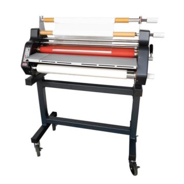 The Tamerica Versalam 2700-HC 27" Hot and Cold Roll Laminator with dual rollers and a sturdy stand on wheels.