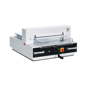 Triumph 4350 16.875" Electric Paper Cutter With Digital Display featuring a compact design, safety shield, and manual lever for precision cutting.