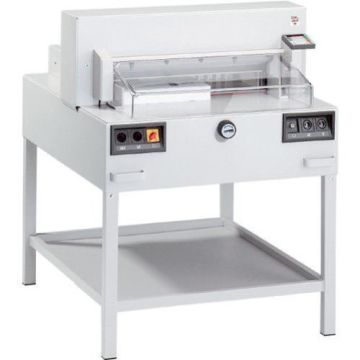 A Triumph 6655 25.5" Electric Programmable Paper Cutter, featuring a compact design with safety guards and a digital control panel.