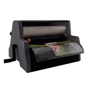 Xyron 1255 12" Professional Laminator creating a laminated print of a colorful frog image.