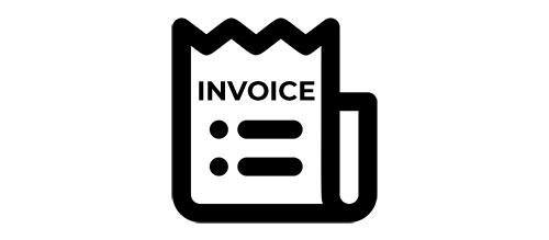 Black icon of a receipt-style invoice with bold text and bullet points, symbolizing a flexible invoicing schedule on our government clients.