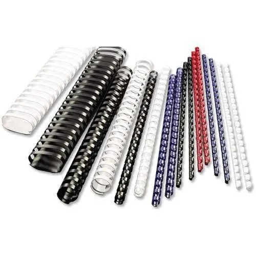 Assorted plastic binding combs of different sizes and colors