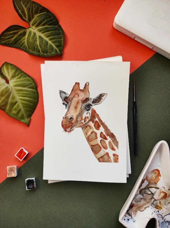 Watercolor painting of a giraffe