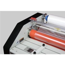 Threaded laminating film in a roll laminator