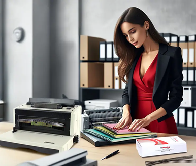 Professional woman binding reports