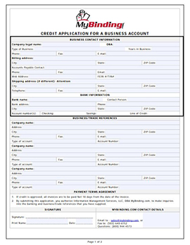 MyBinding.com Credit Application